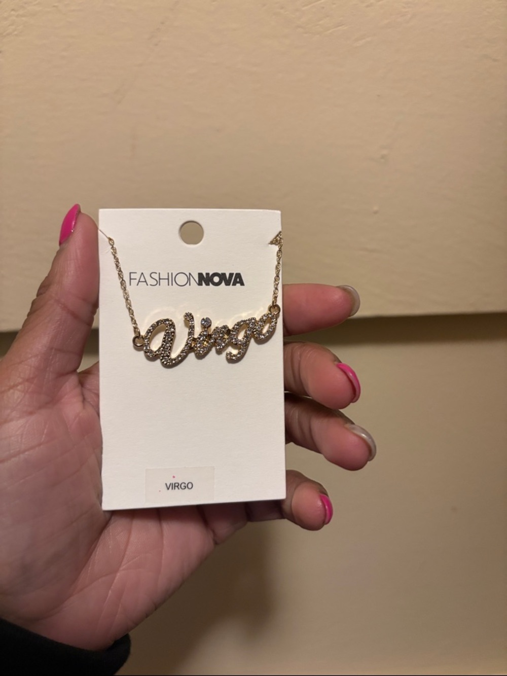 Fashion Nova Gold Virgo Script Necklace with Crystal Accents